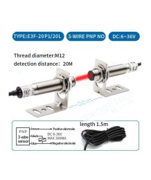 Photoelectric Sensor E3F-20P1-20L – PNP, Normally Open (NO), 20 m, M12, 6–36V DC