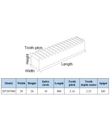 Blackened CNC M1.5 Gear Rack – 20×20×960 mm, Helical Teeth, Black Coating | HLTNC
